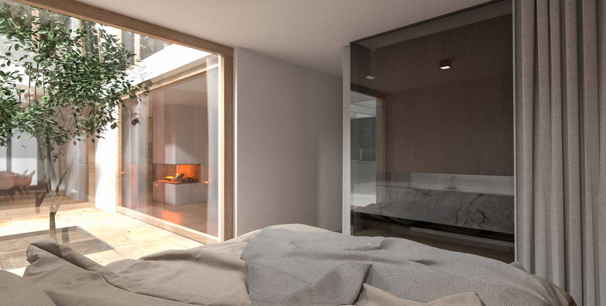 3D Visualisierung Schlafzimmer | Architekturprojekt Nähe München, Deutschland | Architektenhäuser