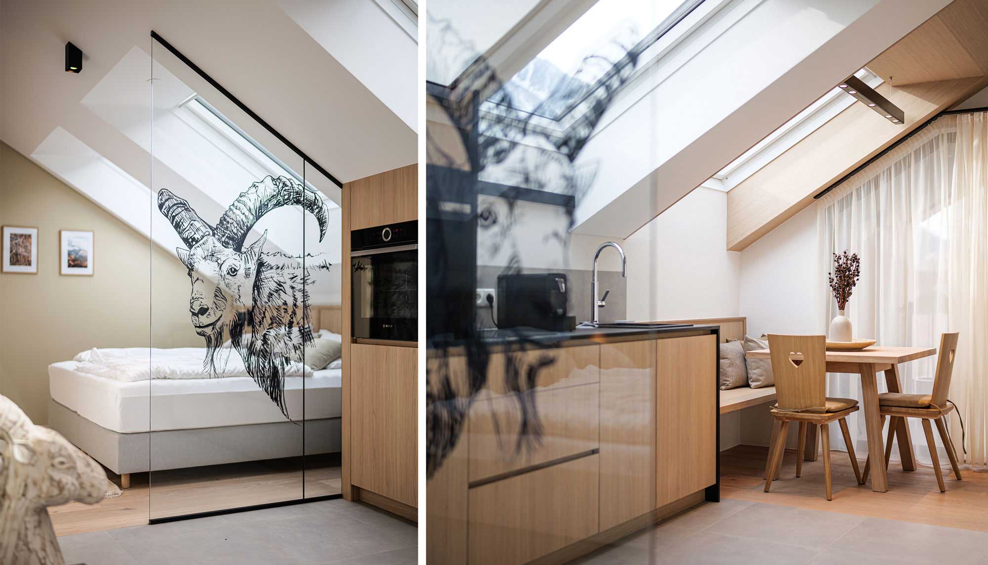 Fenster-Beklebung in Zimmer | Apartment Einrichtungsvorschläge | Architekturapartment bauen | Planung: SNOW Architektur Innsbruck