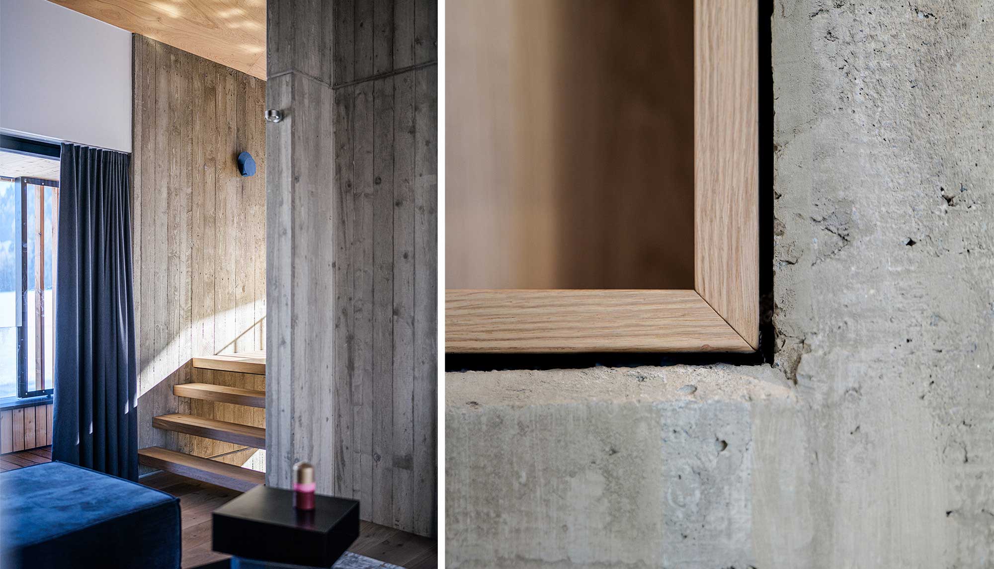 Wand aus Sichtbeton | Kombination aus Beton und Holz | Moderner Holzbau im minimalistischen Stil | Planung Architekt