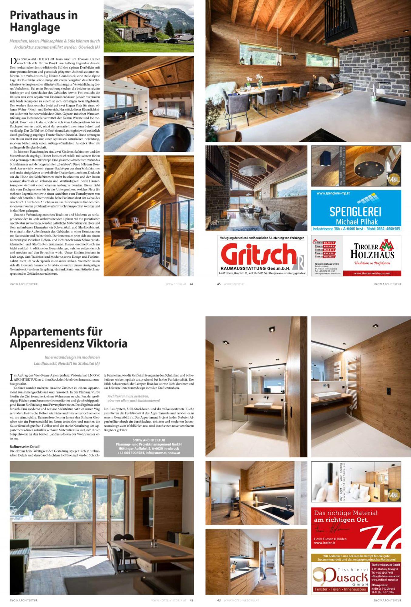 Thema "Bauen auf kleinem Grundstück in Hanglage" und "Innenarchitektur von Apartments" | Ausgabe RB Illustrierte April 2020 | Architekturbüro SNOW
