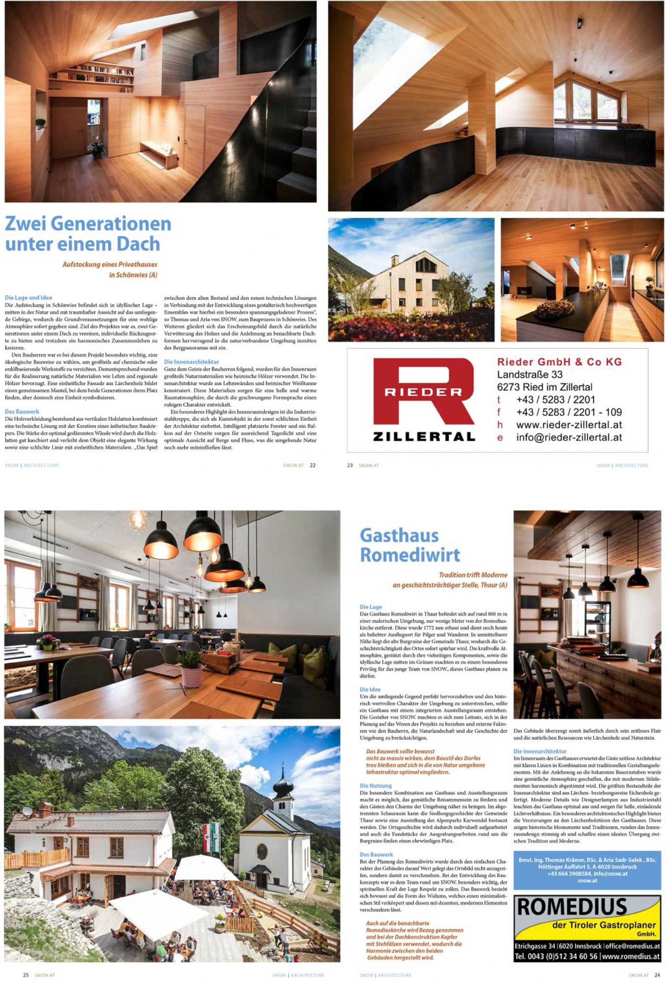 Haus aufstocken und Architektur Gasthaus Romediwirt | Presseartikel von SNOW Innsbruck, Klagenfurt in RB Illustrierte Juli 2018