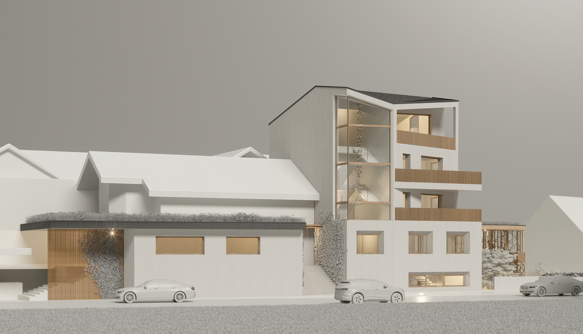 Neugestaltung der Architektur eines Hotels in Vorarlberg | Seitenansicht