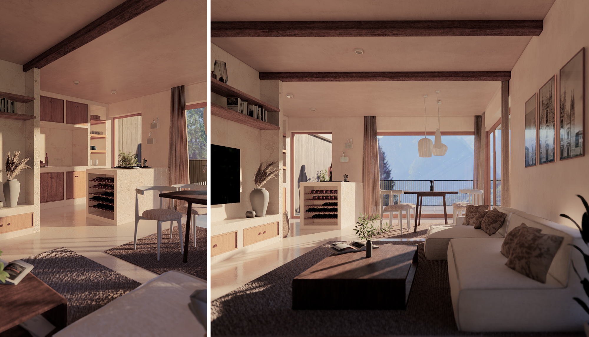 Apartment Design | Milan | Interior | Kitchen and Living Room | SNOW ARCHITEKTUR